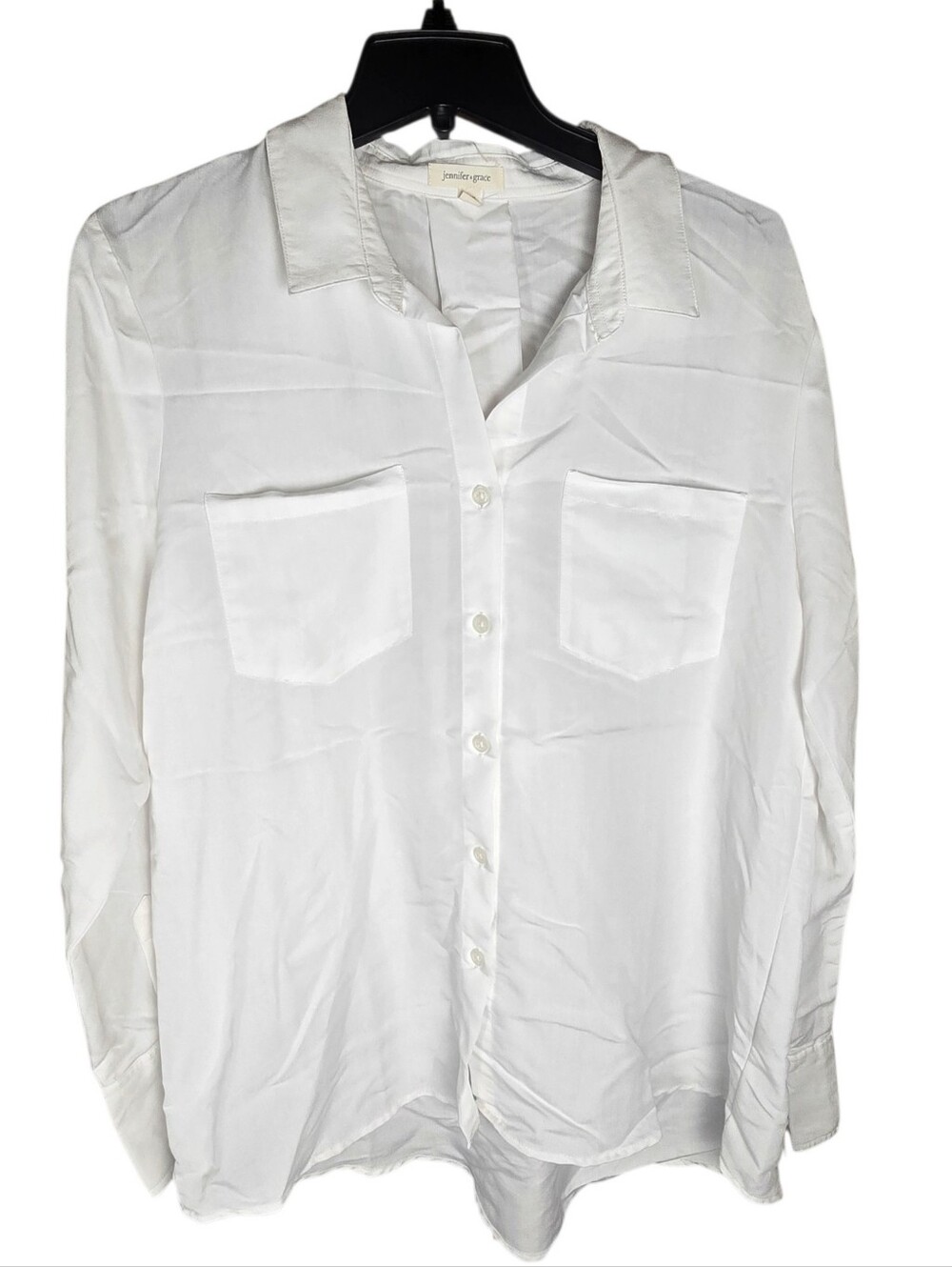 Jennifer & Grace Modal Blend White Buttondown Blouse Size Large *flaw